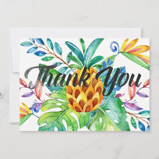 Hawaiian Tropical Watercolor Pineapple Thank You Card (Front)