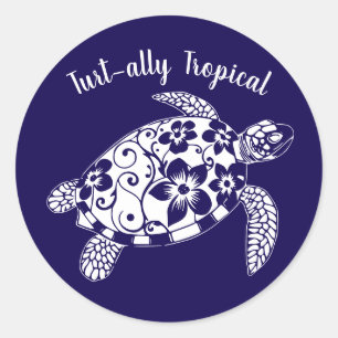 Hawaiian Turtle Turt-ally Tropical-Blue Classic Round Sticker