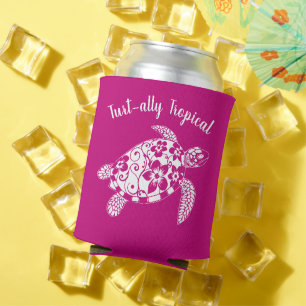 Hawaiian Turtle-Turt-ally Tropical-Pink Can Cooler