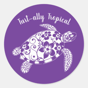 Hawaiian Turtle Turt-ally Tropical-Purple Classic Round Sticker