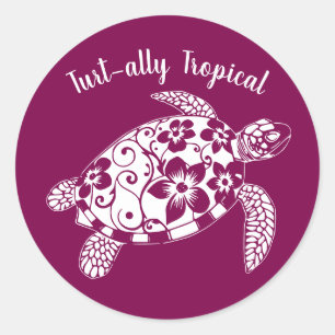 Hawaiian Turtle Turt-ally Tropical-Wine Colour Classic Round Sticker