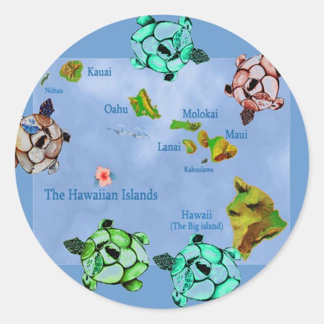 Hawaiian Turtles & map sticker (Front)