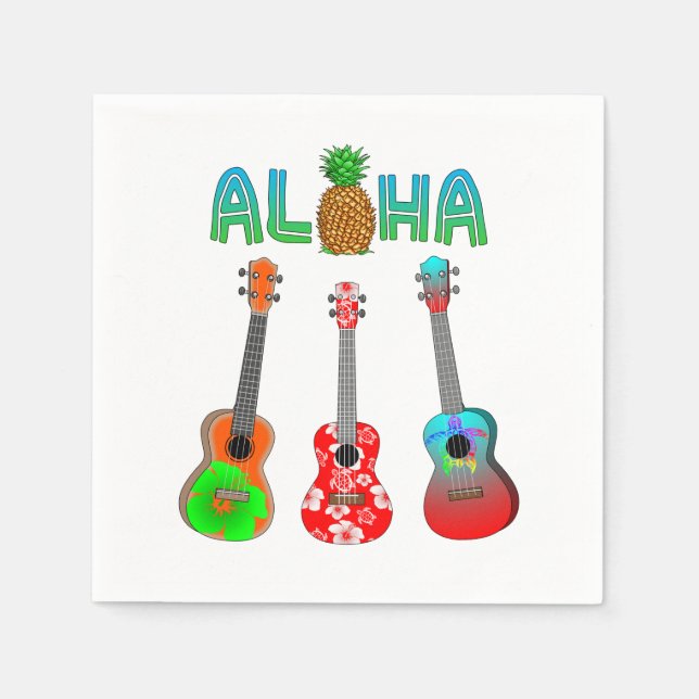 Hawaiian Ukulele Aloha Hawaii Napkin (Front)
