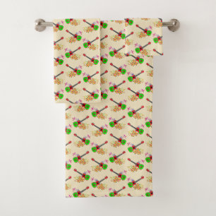Hawaiian Ukulele Hibiscus Flowers Bath Towel Set
