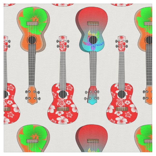 Hawaiian Ukuleles Summer Beach Fabric (Close Up)