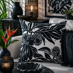 Hawaiian Ulu Breadfruit Pattern Black White Cushion