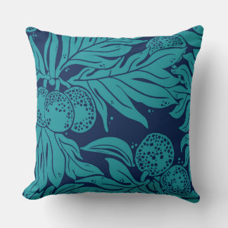Hawaiian Ulu Breadfruit Pattern Teal on Navy Cushion