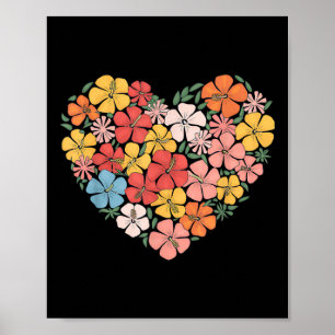 Hawaiian Valentines Day Hibiscus Flower Heart Trop Poster