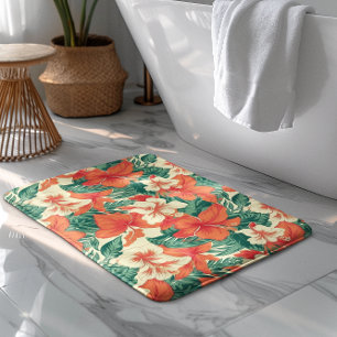 Hawaiian vibe aesthetic tropical flowers pattern bath mat