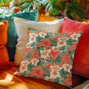 Hawaiian vibe aesthetic tropical flowers pattern cushion