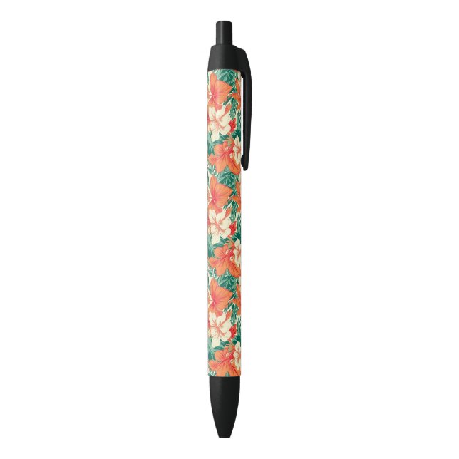 Hawaiian vibe colourful tropical flowers pattern black ink pen (Bottom (Vertical))
