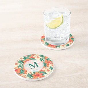 Hawaiian vibe colourful tropical flowers pattern coaster