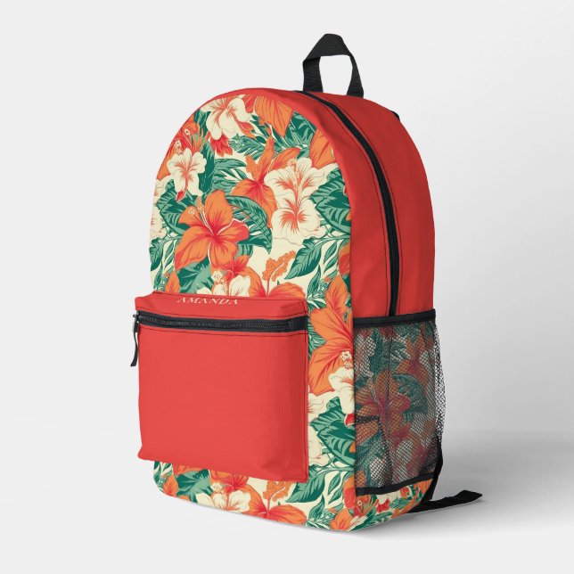 Hawaiian vibe colourful tropical flowers pattern printed backpack (Back Corner Right)