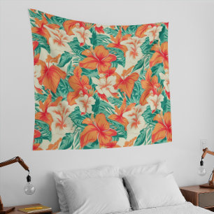 Hawaiian vibe colourful tropical flowers tapestry