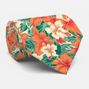 Hawaiian vibe tropical flowers leaves pattern 2 tie