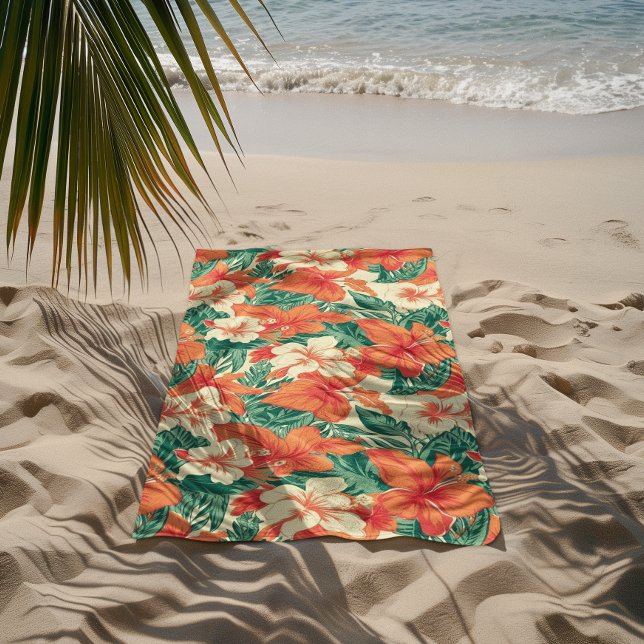 Hawaiian vibe tropical flowers pattern beach towel (Creator Uploaded)