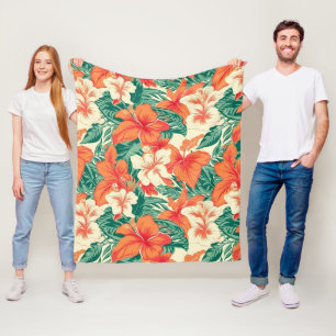 Hawaiian vibe tropical flowers pattern fleece blanket