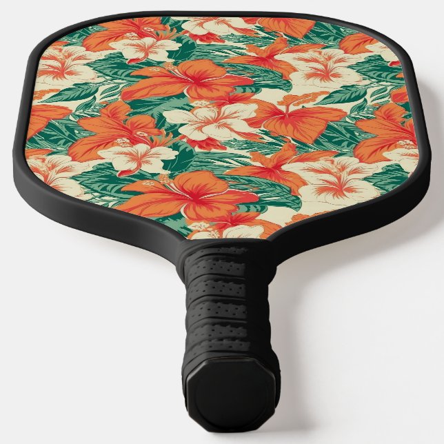 Hawaiian vibe tropical flowers pattern pickleball paddle (Laydown)