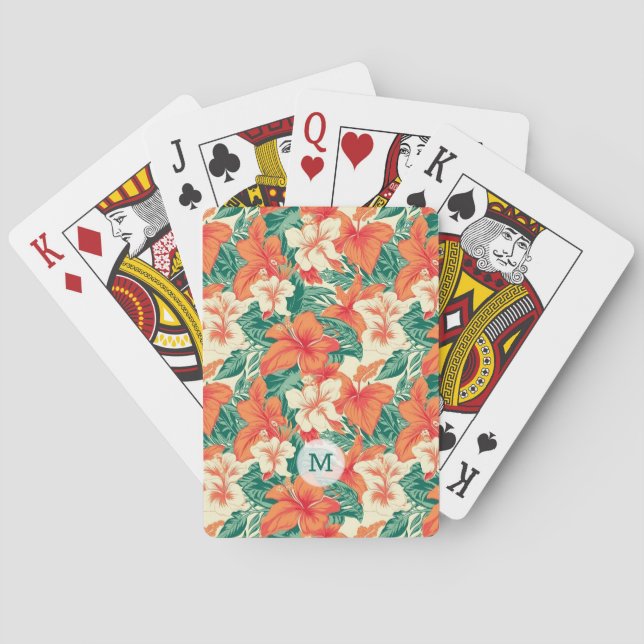 Hawaiian vibe tropical flowers pattern playing cards (Back)