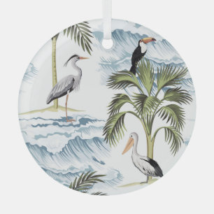 Hawaiian vintage, floral summer pattern. glass tree decoration