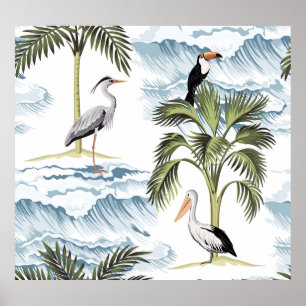 Hawaiian vintage, floral summer pattern. poster