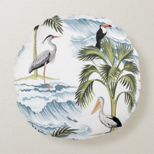 Hawaiian vintage, floral summer pattern. round cushion