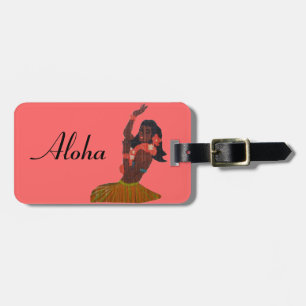 Hawaiian Vintage Hula Dancer Coral Luggage Tag