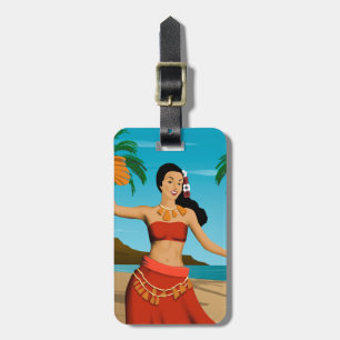 Hawaiian Vintage Hula Girl Postcard Luggage Tag