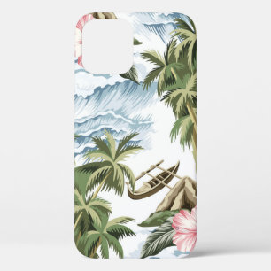 Hawaiian vintage island,  palm tree,  boat,  pink  iPhone 12 case