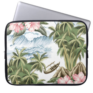 Hawaiian vintage island,  palm tree,  boat,  pink  laptop sleeve