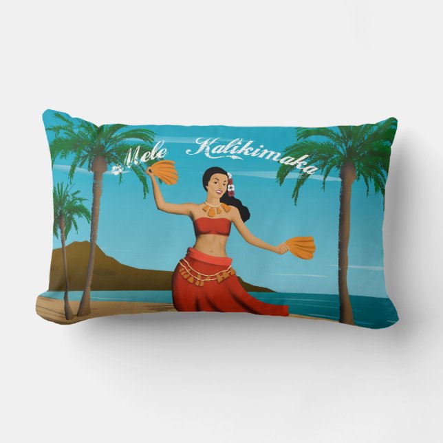 Hawaiian Vintage Mele Kalikimaka Postcard Lumbar Cushion (Front)