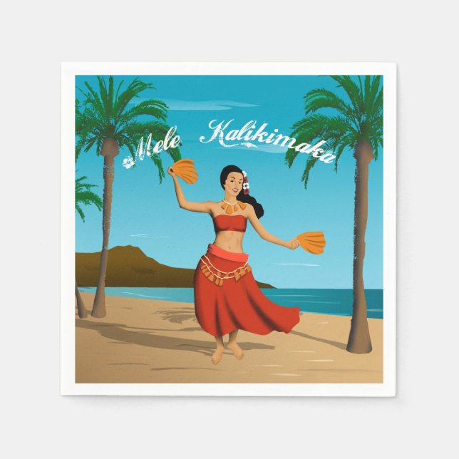 Hawaiian Vintage Mele Kalikimaka Postcard Napkin (Front)