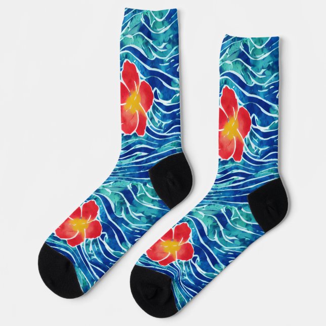 Hawaiian Waves and Flower Surfing Socks (Left)