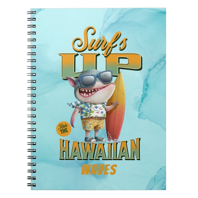 Hawaiian Waves Surf's Up Pidgin Slang Shark Notebook (Front)