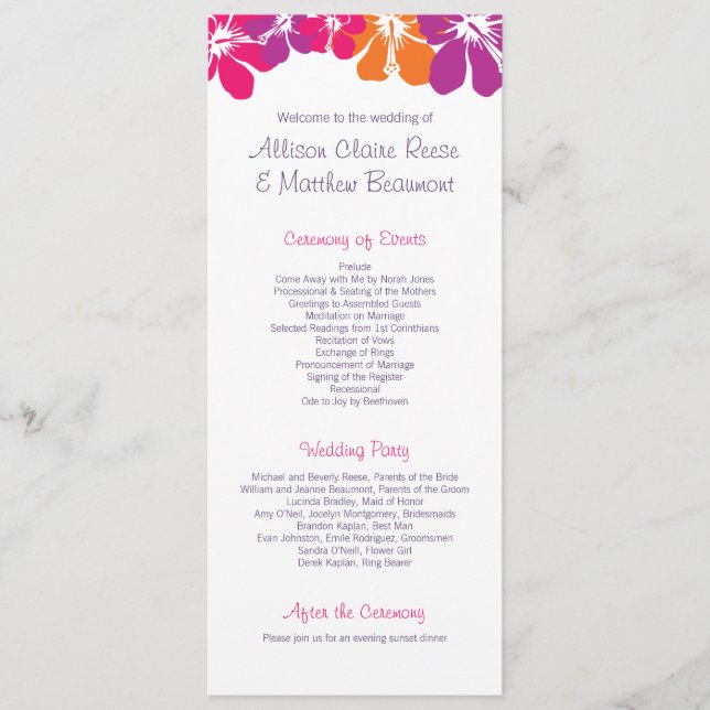 Hawaiian Wedding Program (Front)
