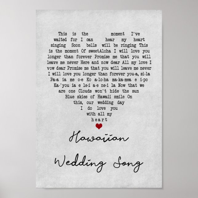 Hawaiian Wedding Song Grey Heart Song Lyric Print (Front)
