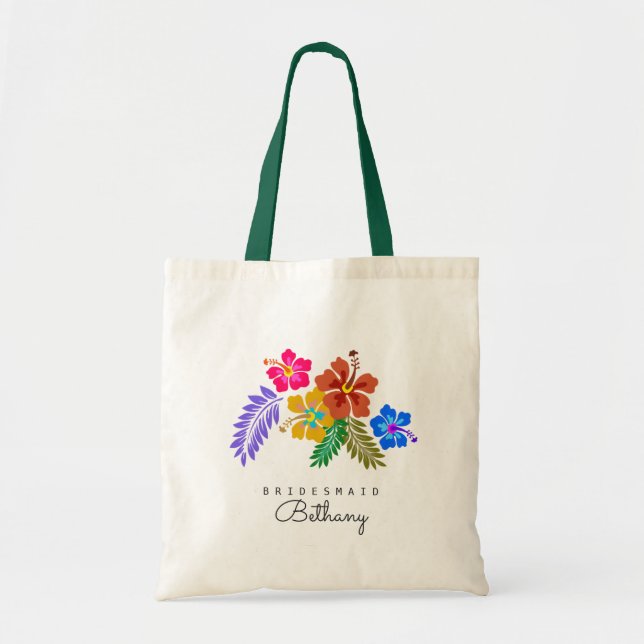 Hawaiian Wedding Theme Hibiscus Bridesmaid Tote Bag (Front)