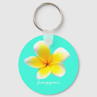 Hawaiian white plumeria flower frangipani key ring
