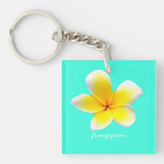 Hawaiian white plumeria flower frangipani key ring
