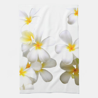 Hawaiian white plumeria flower tea towel