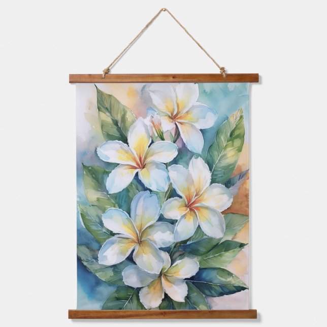 Hawaiian White Plumeria Hanging Tapestry (Front)