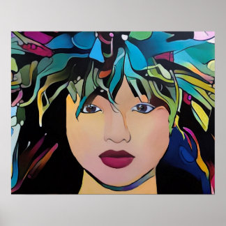 Hawaiian Woman with Floral Head dress Print 