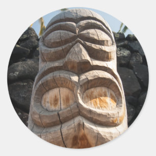 Hawaiian Wood Tiki Ki'i Big Island Native Carving Classic Round Sticker