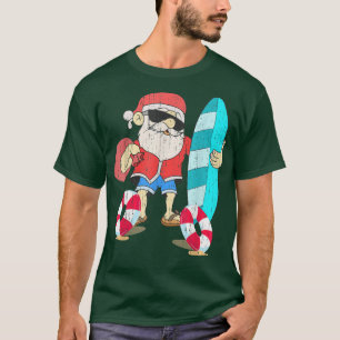 Hawaiian Xmas Santa Surfing Summer Funny Christmas T-Shirt