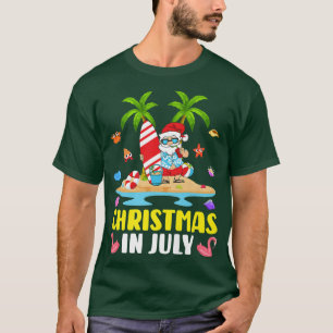 Hawaiian Xmas Summer Surfing Santa Claus Christmas T-Shirt