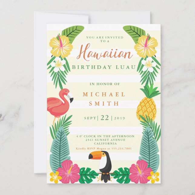 Hawaiian Yellow and Green Floral Birthday Invitation (Front)