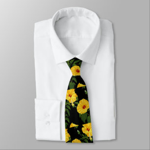 Hawaiian yellow hibiscus Botanical illustration Tie