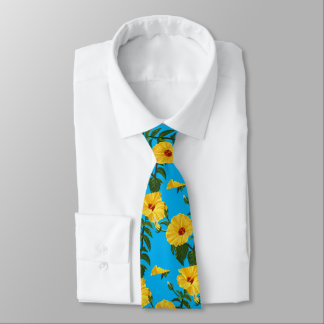 Hawaiian yellow hibiscus Botanical illustration Tie