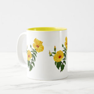 Hawaiian yellow hibiscus Botanical illustration Two-Tone Coffee Mug