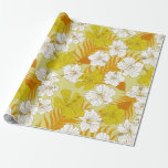 Hawaiian Yellow Hibiscus Flower Tropical Wrapping Paper<br><div class="desc">Colourful floral gift wrap patterned with yellow and white Hawaiian Hibiscus state flowers,  over orange palm leaves</div>